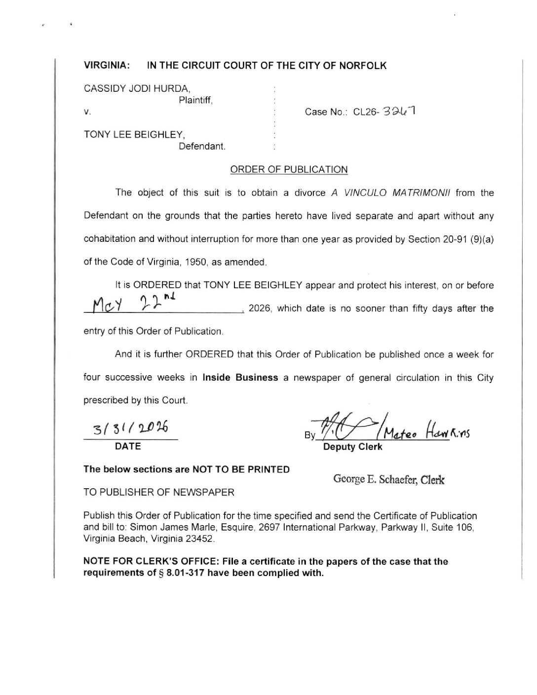 CL26-3267 Order of Publication