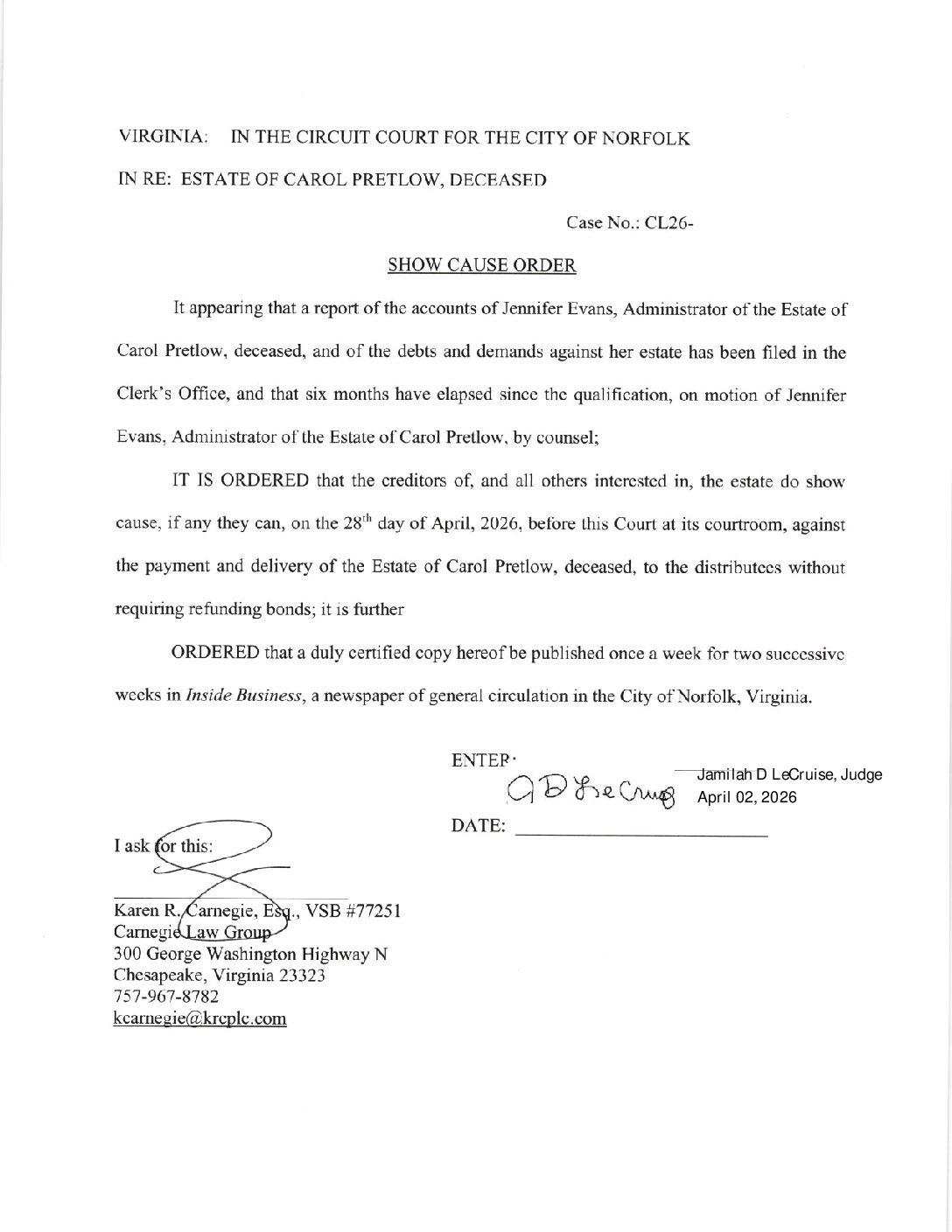 CL26-2955 Show Cause Order