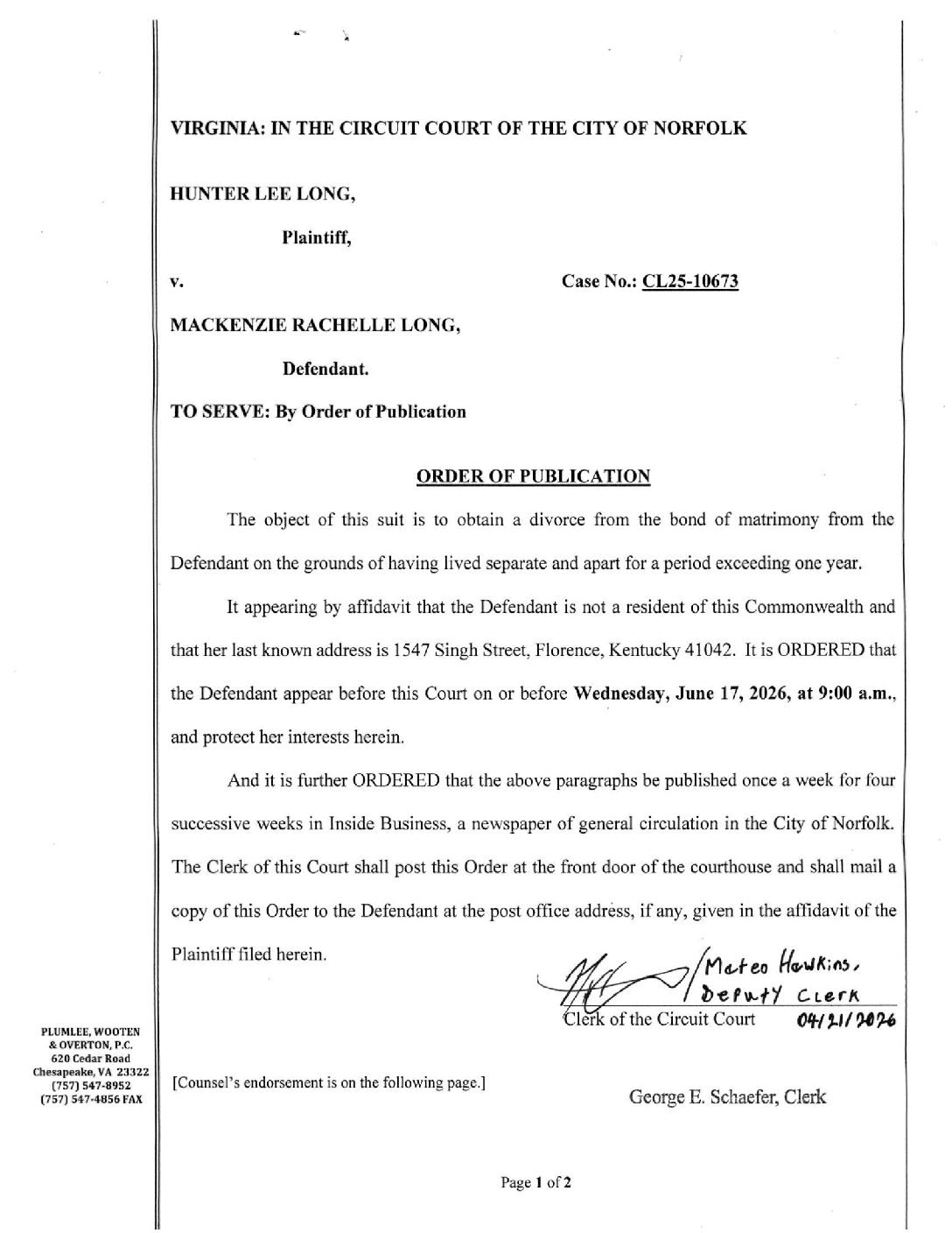 CL25-10673 Order of Publication