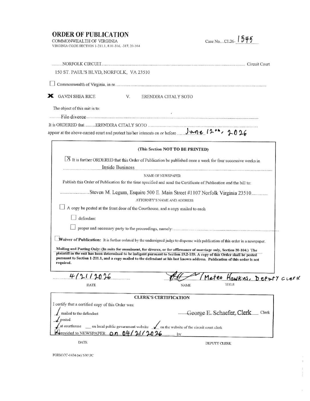 CL26-1545 Order of Publication