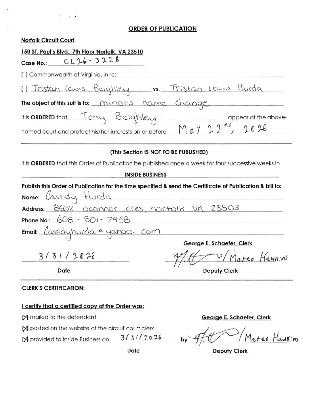 CL26-3228 Order of Publication