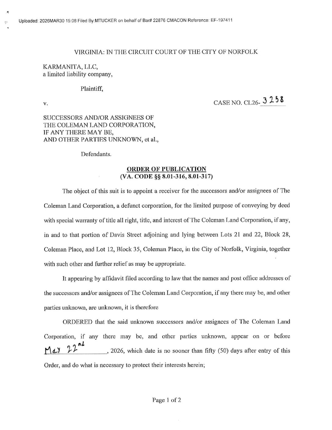 CL26-3258 Order of Publication