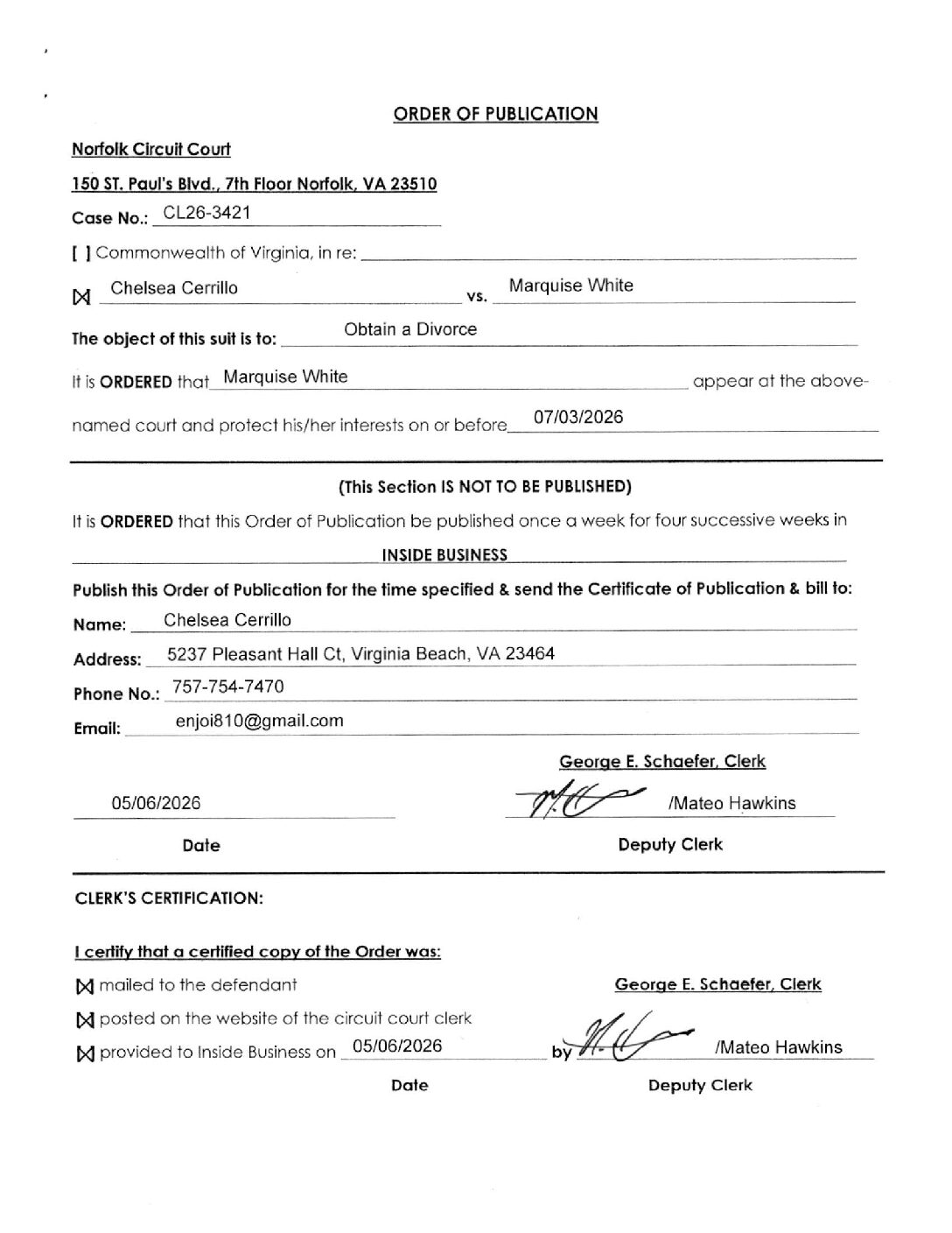 CL26-3421 Order of Publication