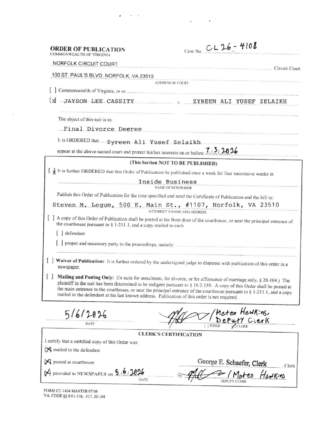 CL26-4108 Order of Publication