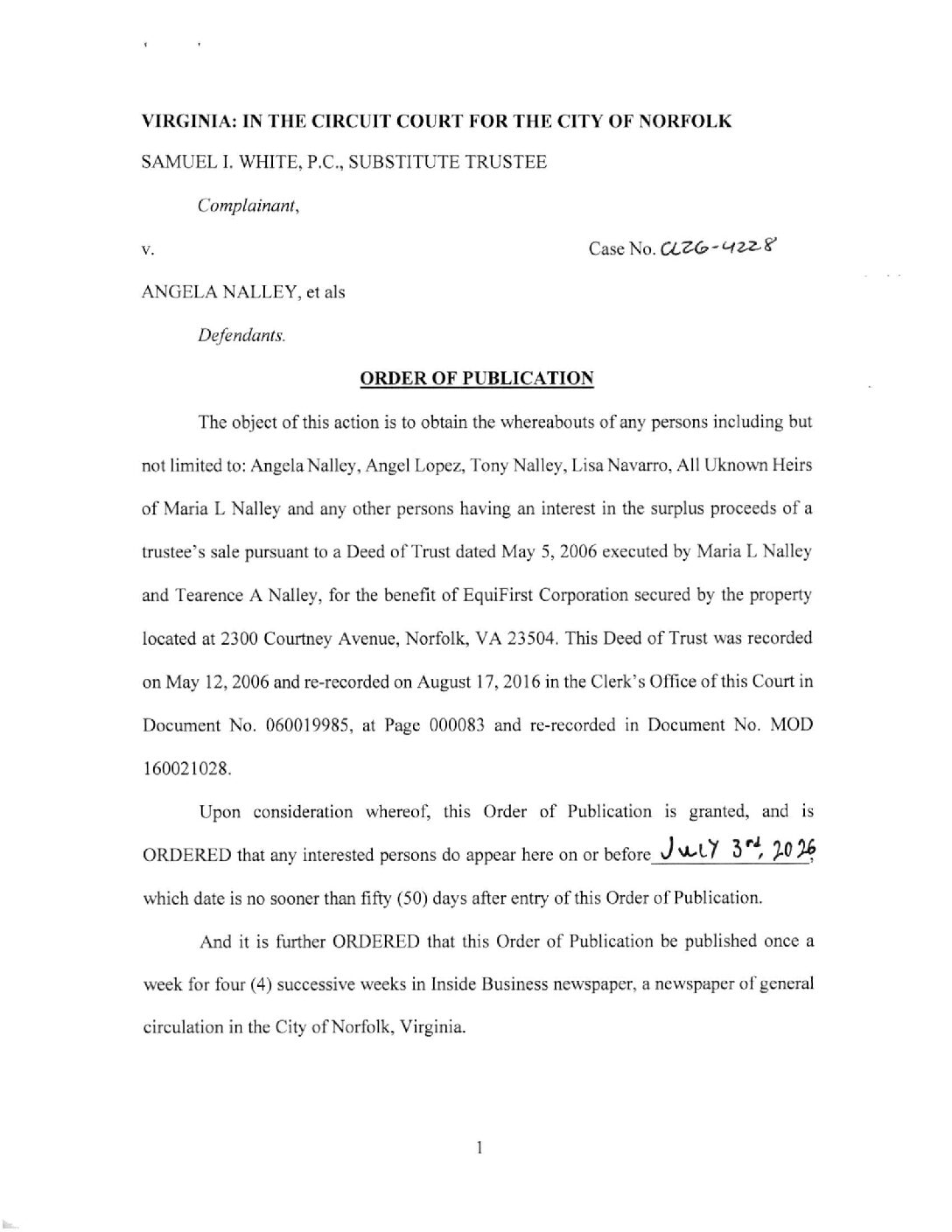 CL26-4228 Order of Publication