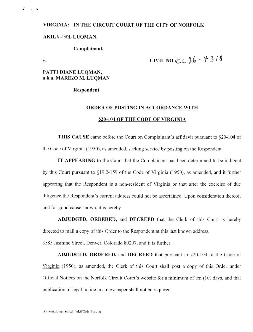 CL26-4318 Order of Posting