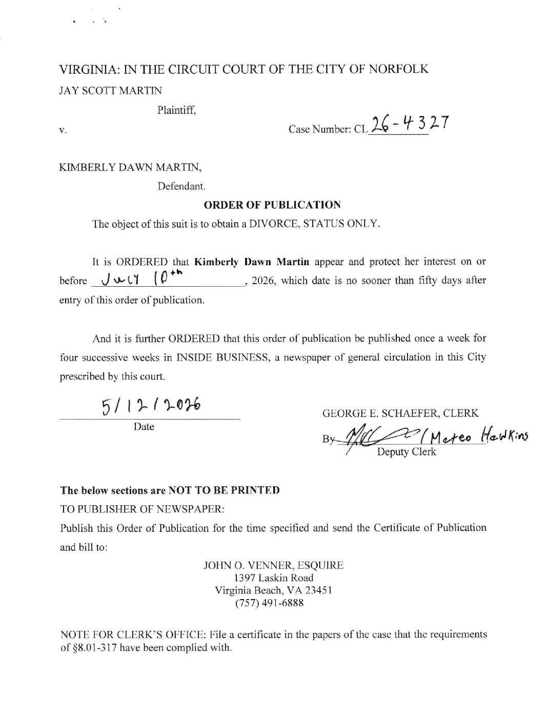 CL26-4327 Order of Publication