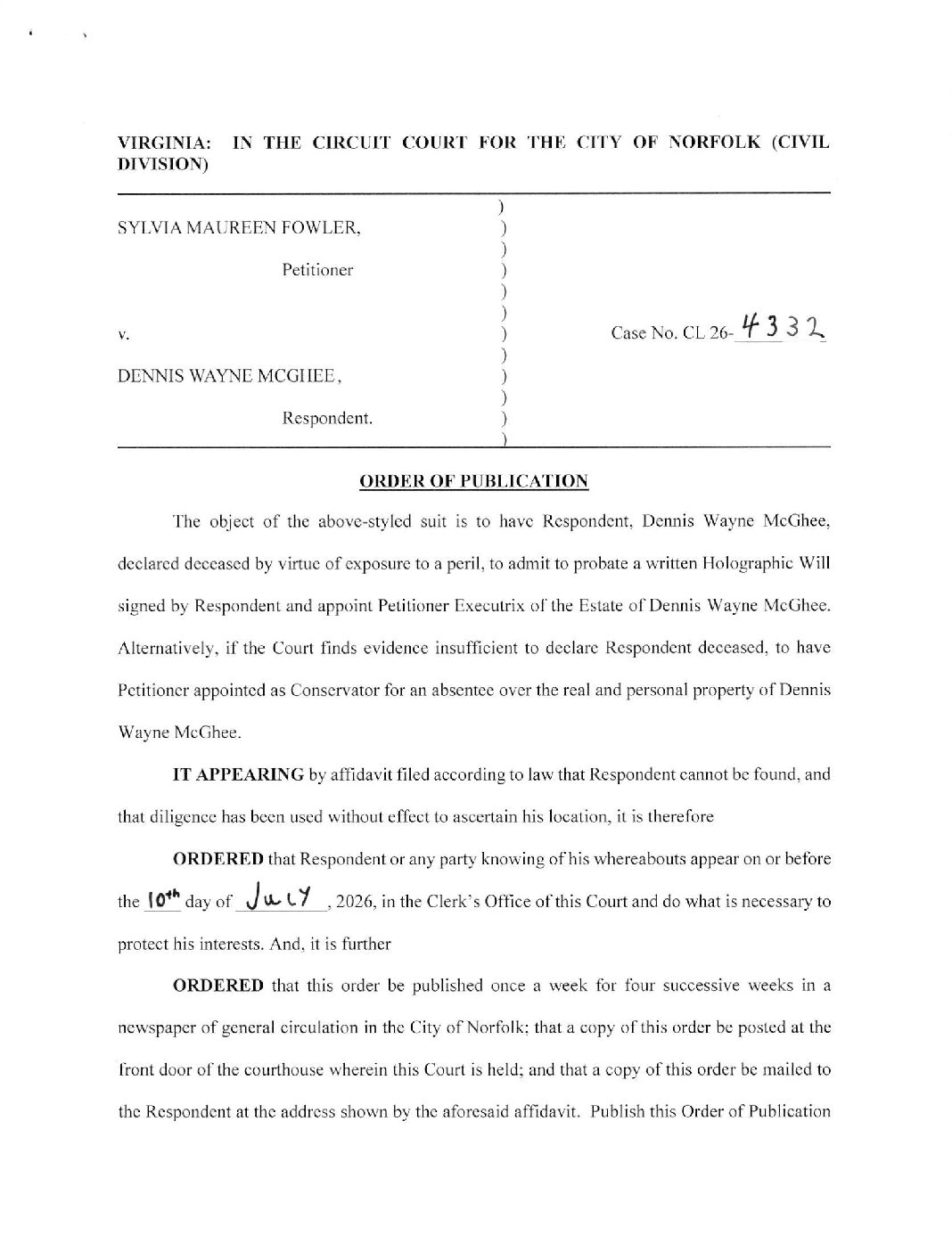 CL26-4332 Order of Publication