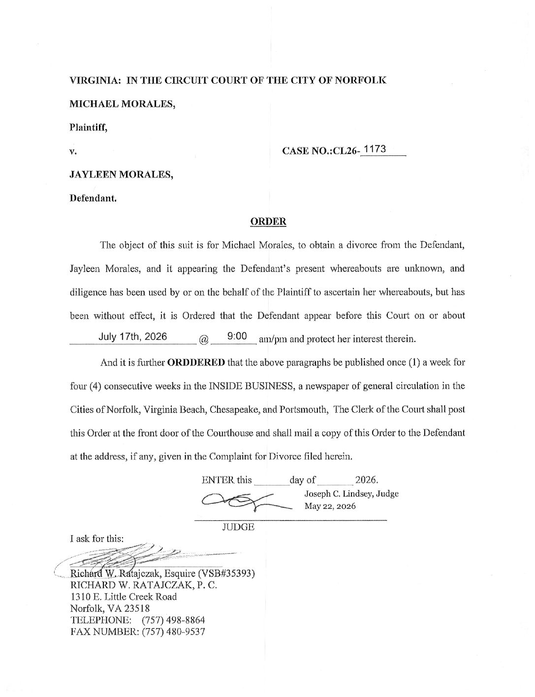 CL26-1173 Order of Publication