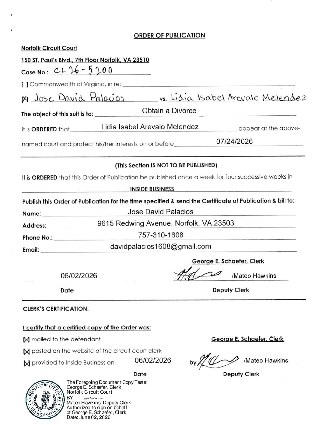 CL26-5200 Order of Publication