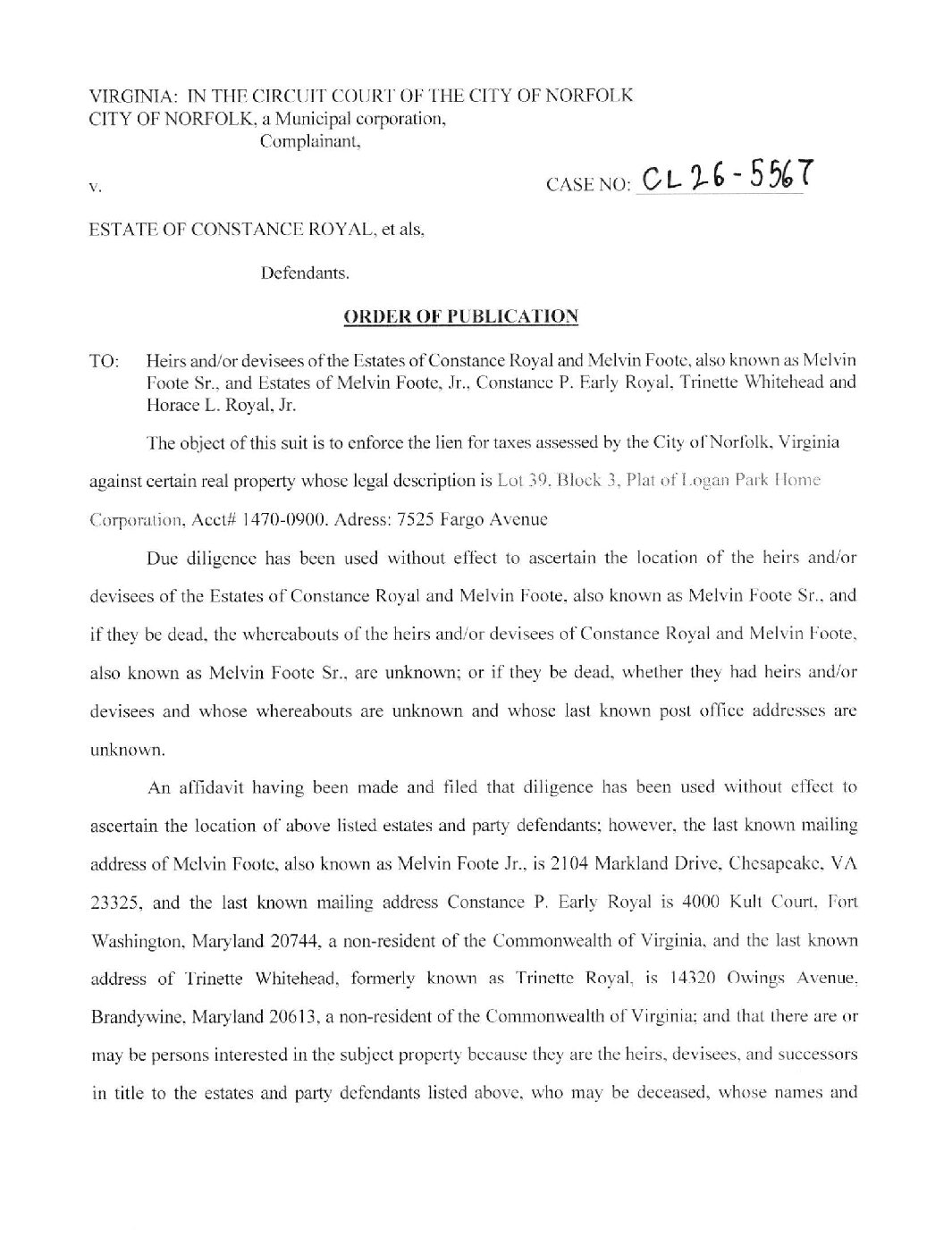CL26-5567 Order of Publication