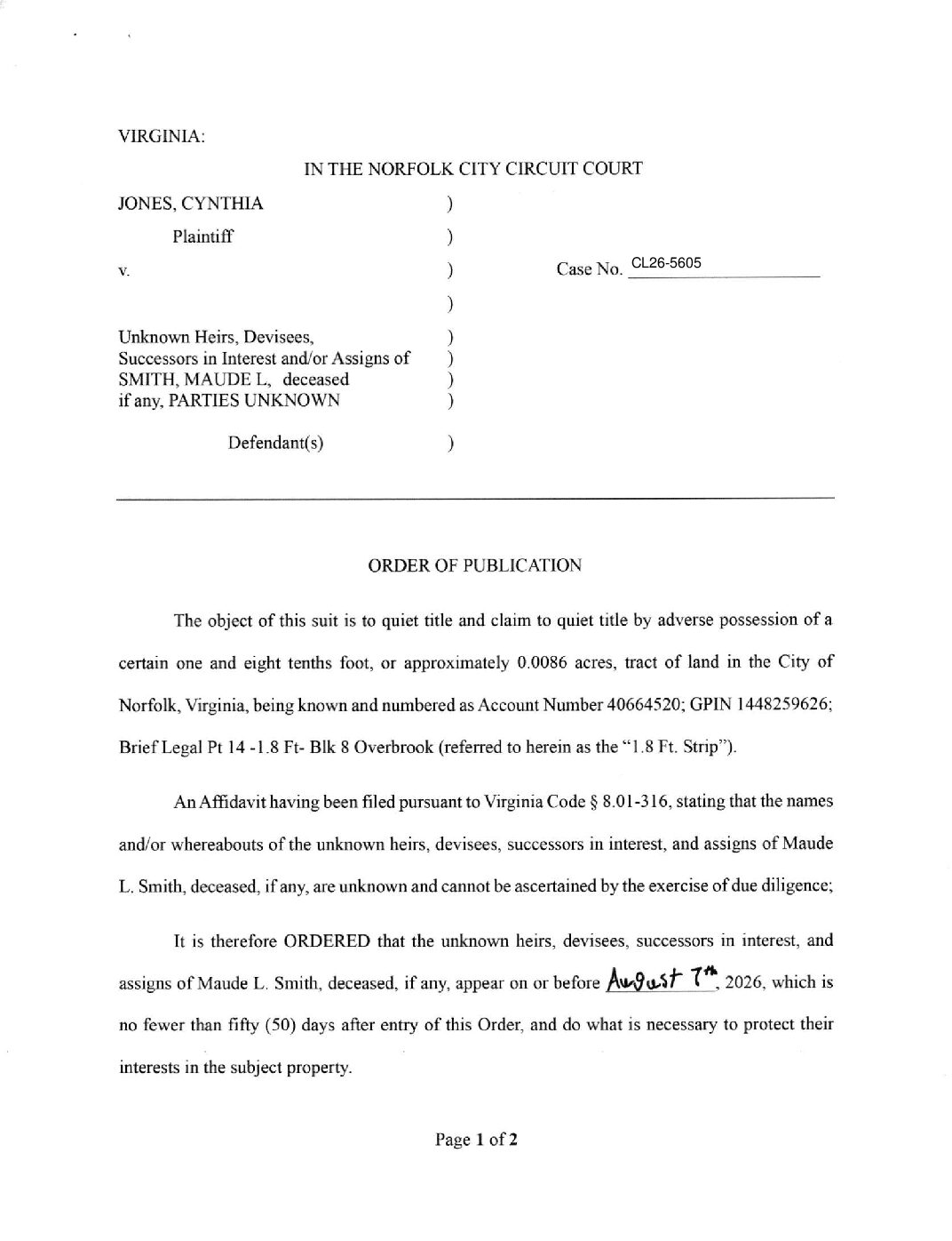 CL26-5606 Order of Publication