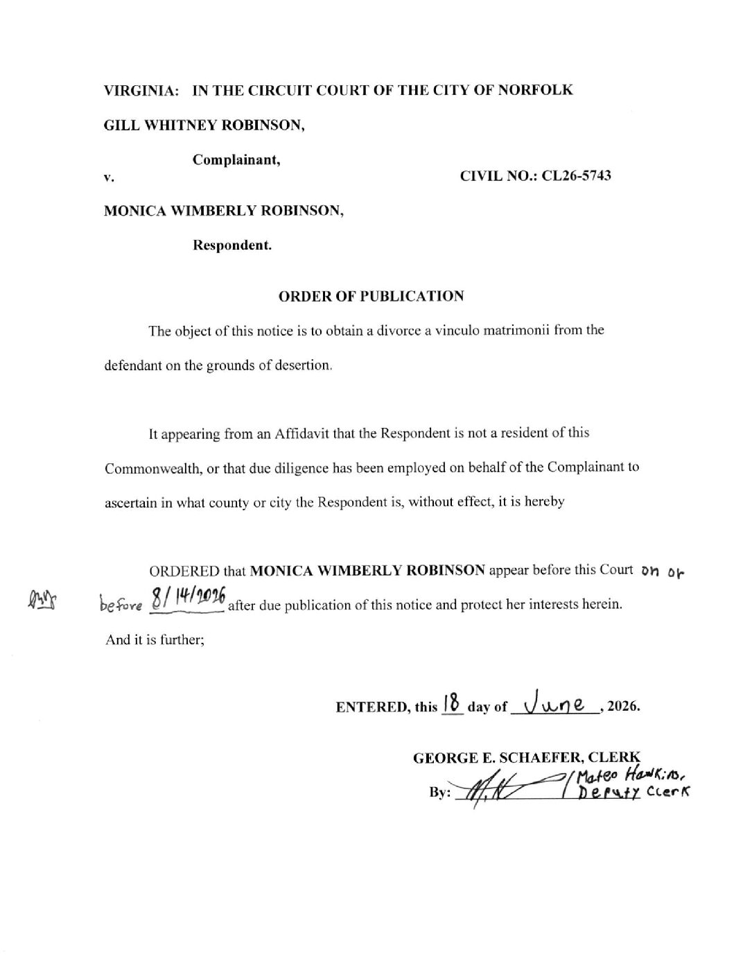 CL26-5743 Order of Publication