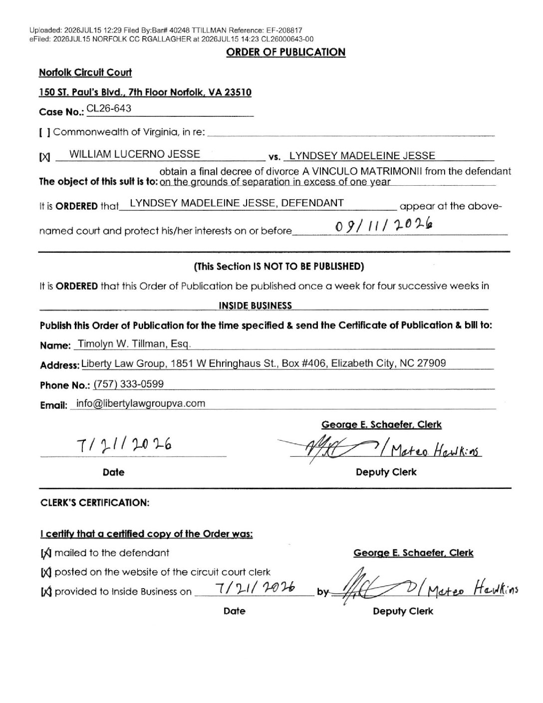 CL26-643 Order of Publication
