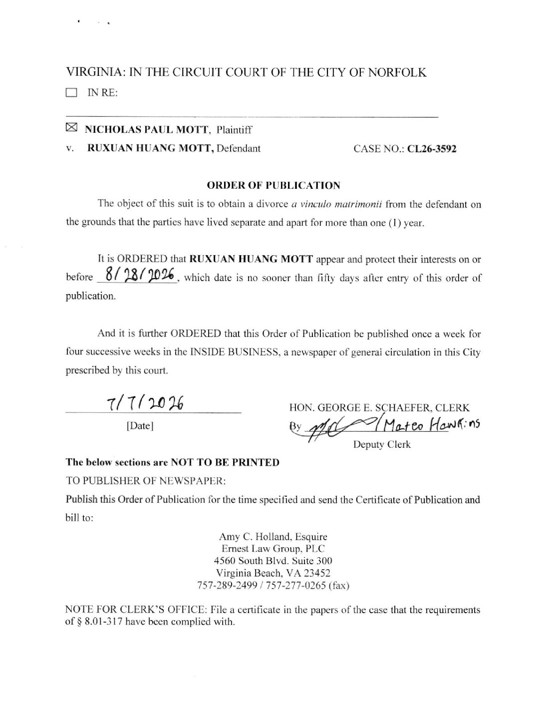 CL26-3592 Order of Publication