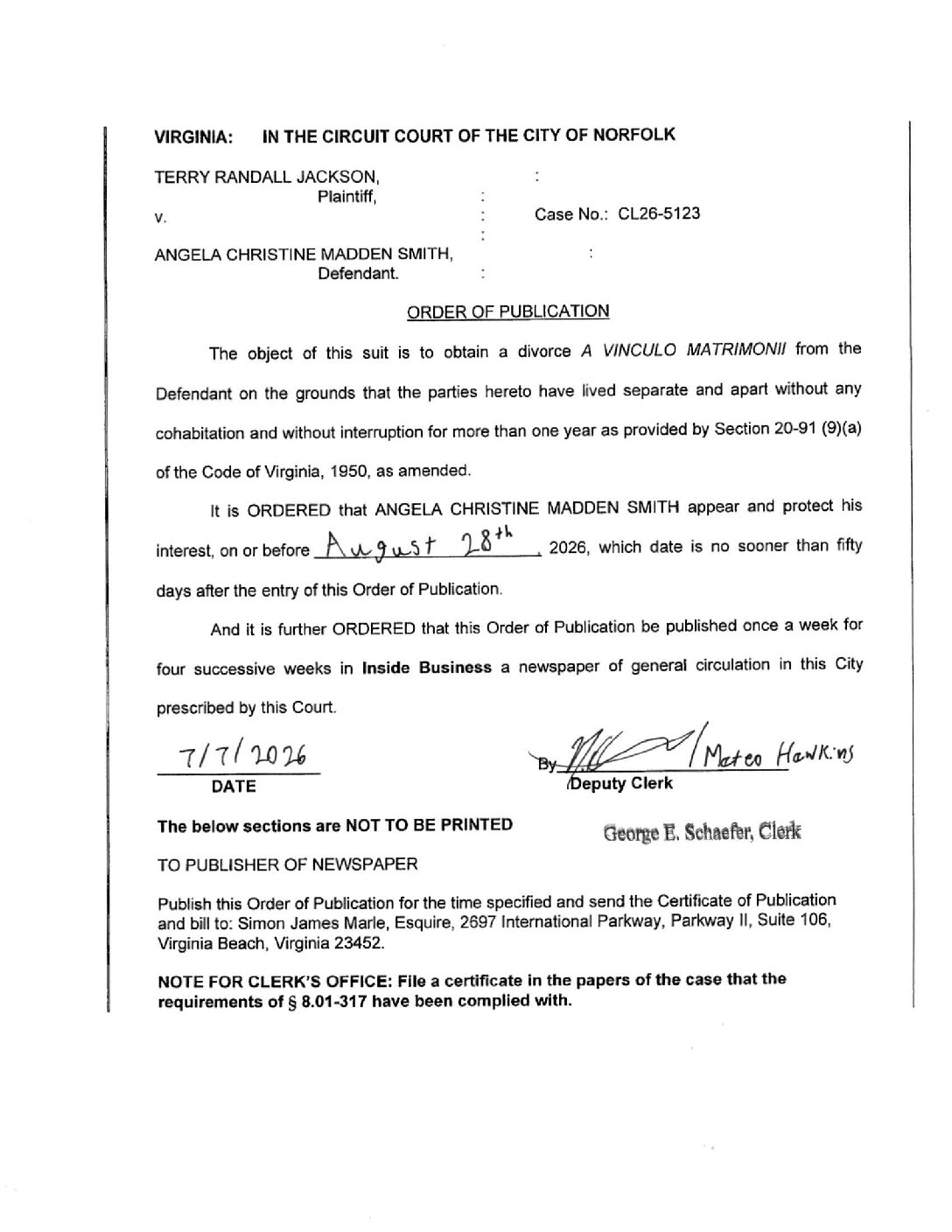 CL26-5123 Order of Publication