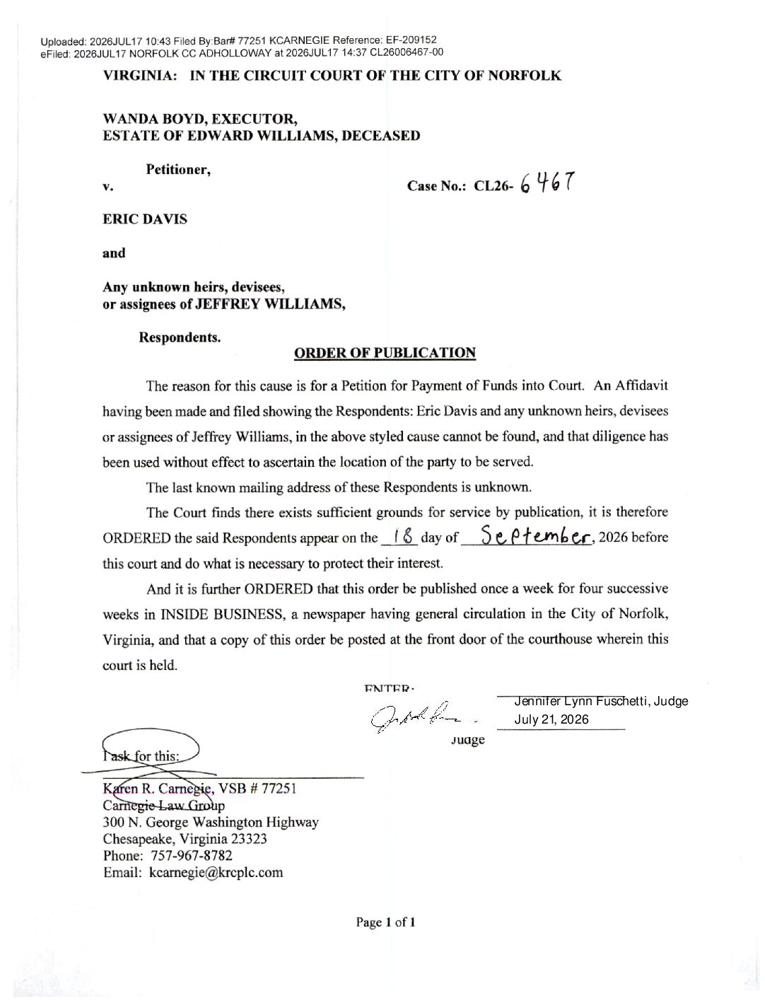 CL26-6467 Order of Publication
