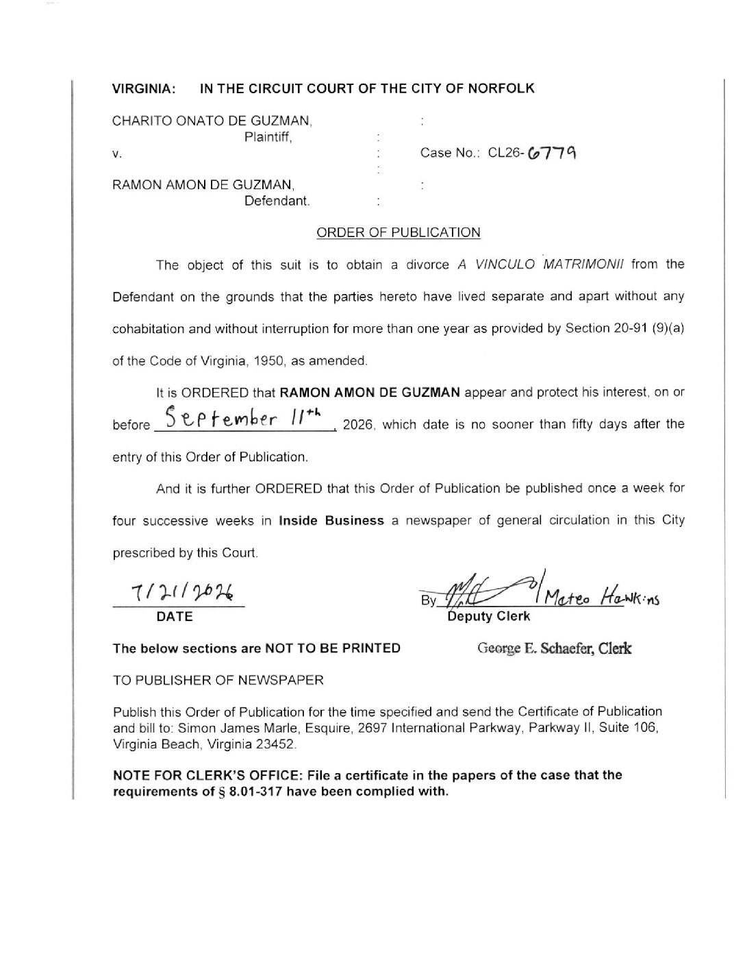 CL26-6779 Order of Publication
