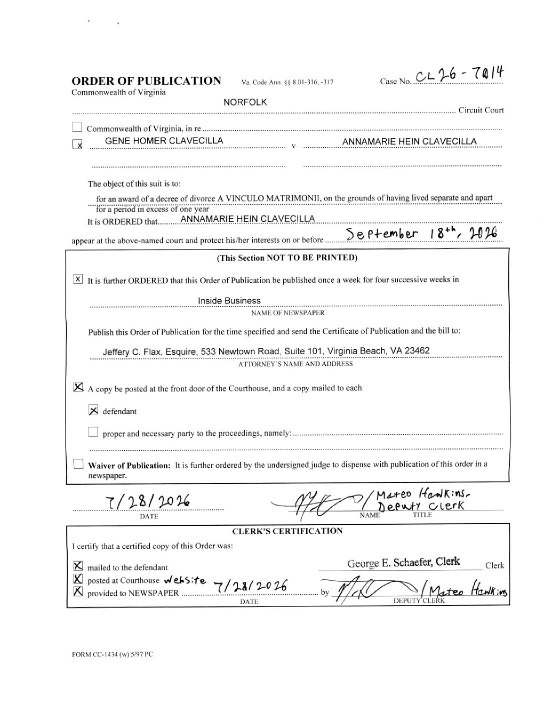CL26-7014 Order of Publication