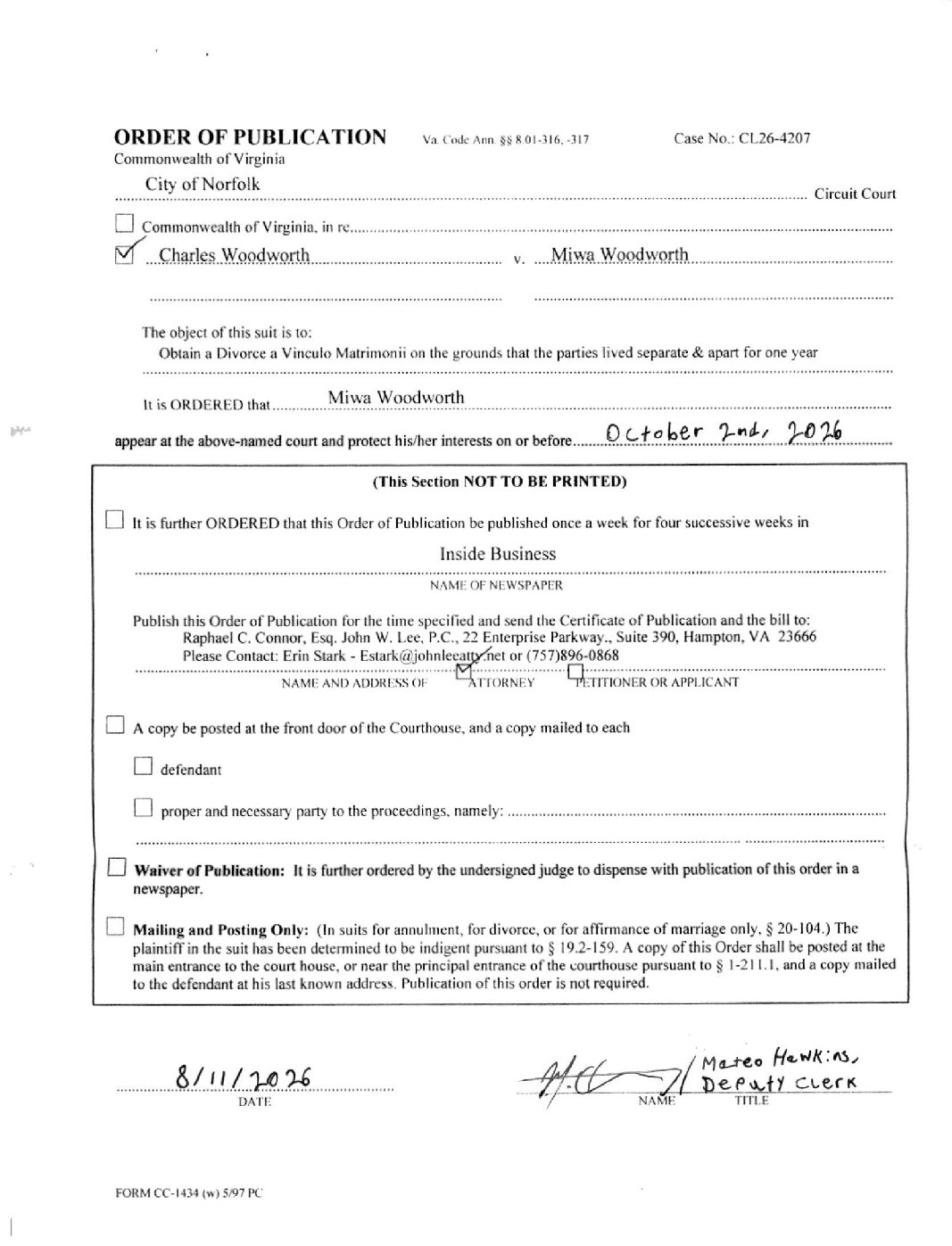 CL26-4207 Order of Publication