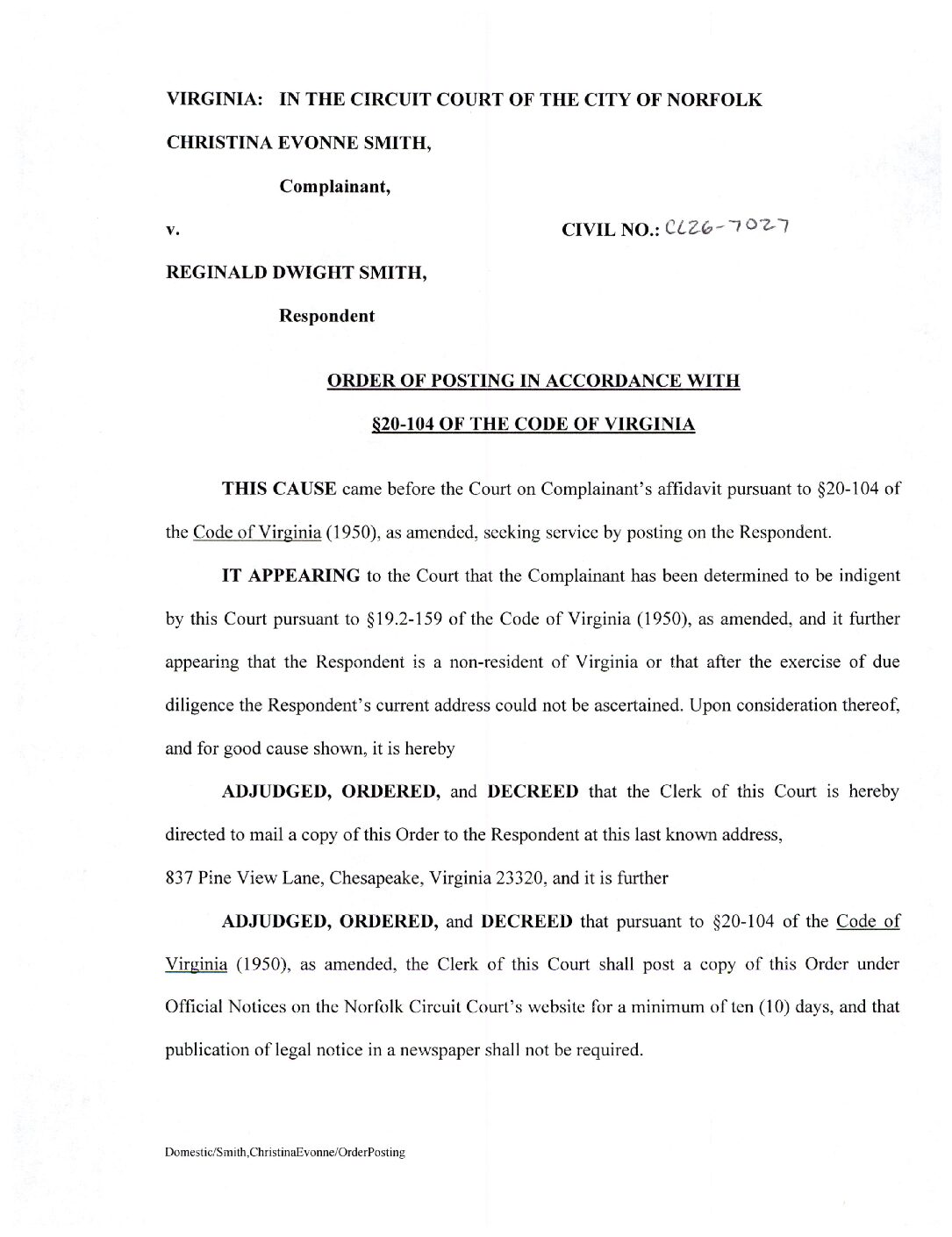 CL26-7027 Order of Posting