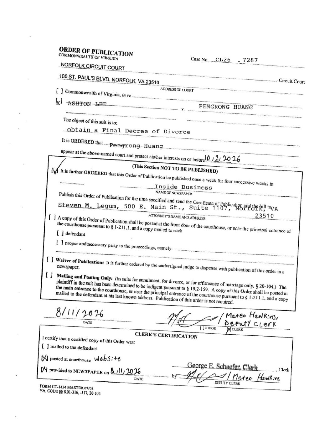 CL26-7287 Order of Publication