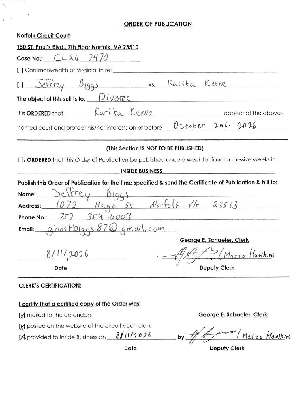 CL26-7470 Order of Publication