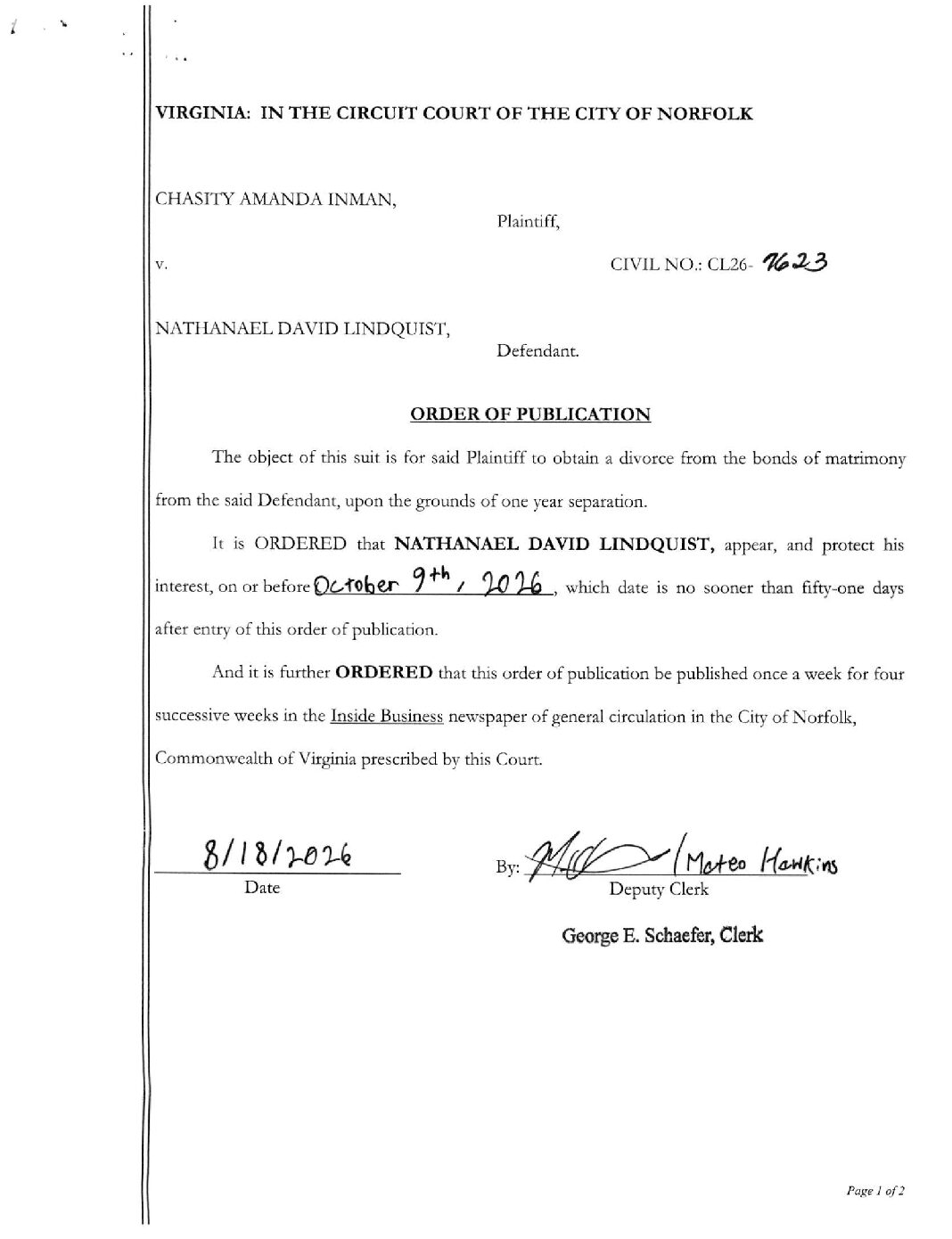 CL26-7623 Order of Publication