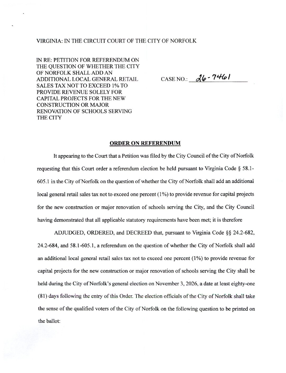 CL26-7461 Order on Referendum