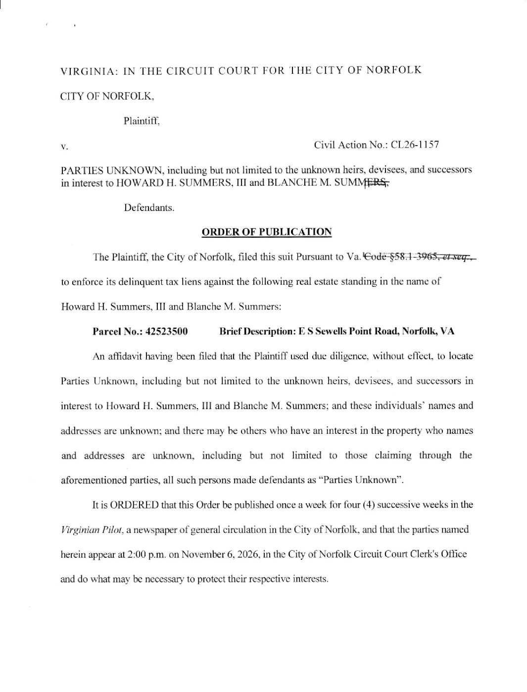 CL26-1157 Order of Publication