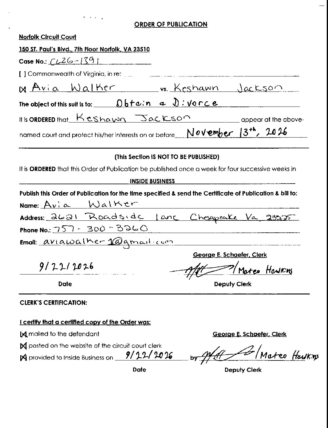 CL26-1391 Order of Publication