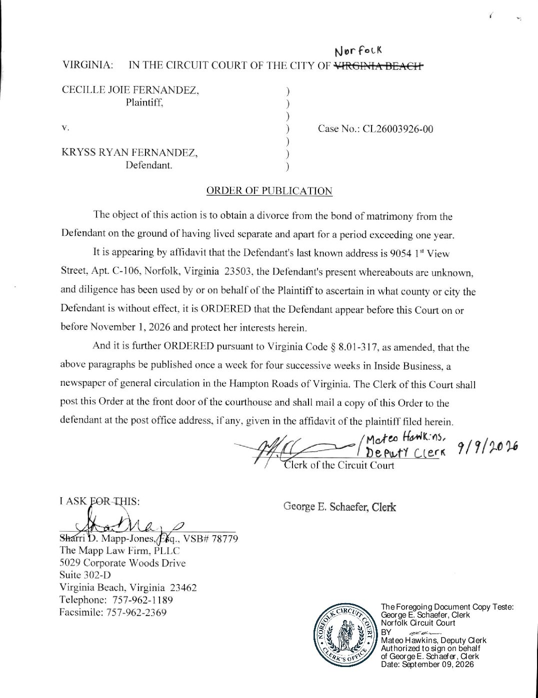 CL26-3926 Order of Publication