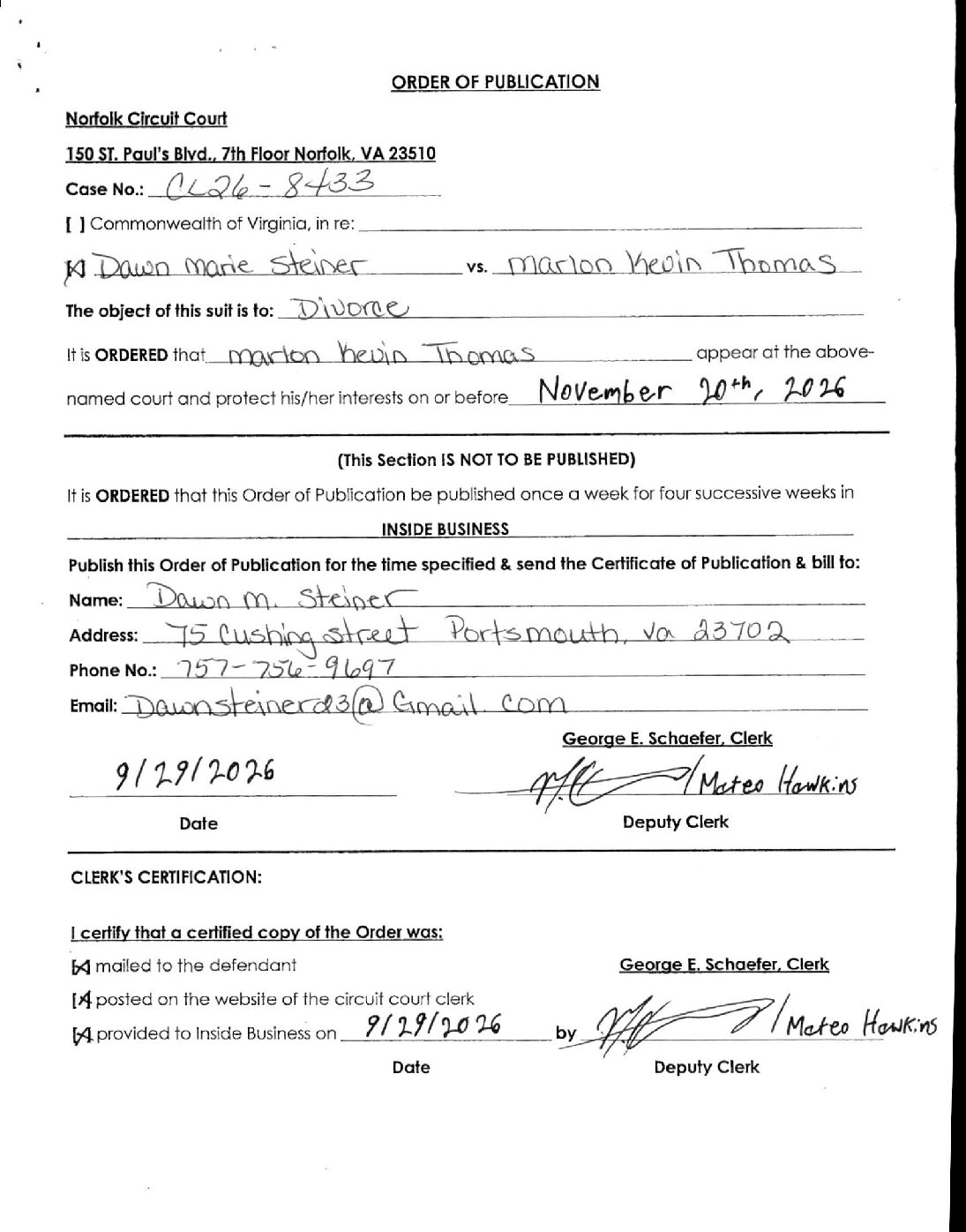 CL26-8433 Order of Publication