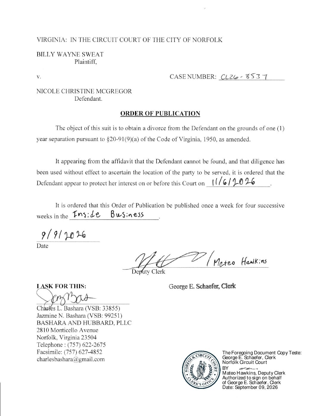 CL26-8537 Order of Publication