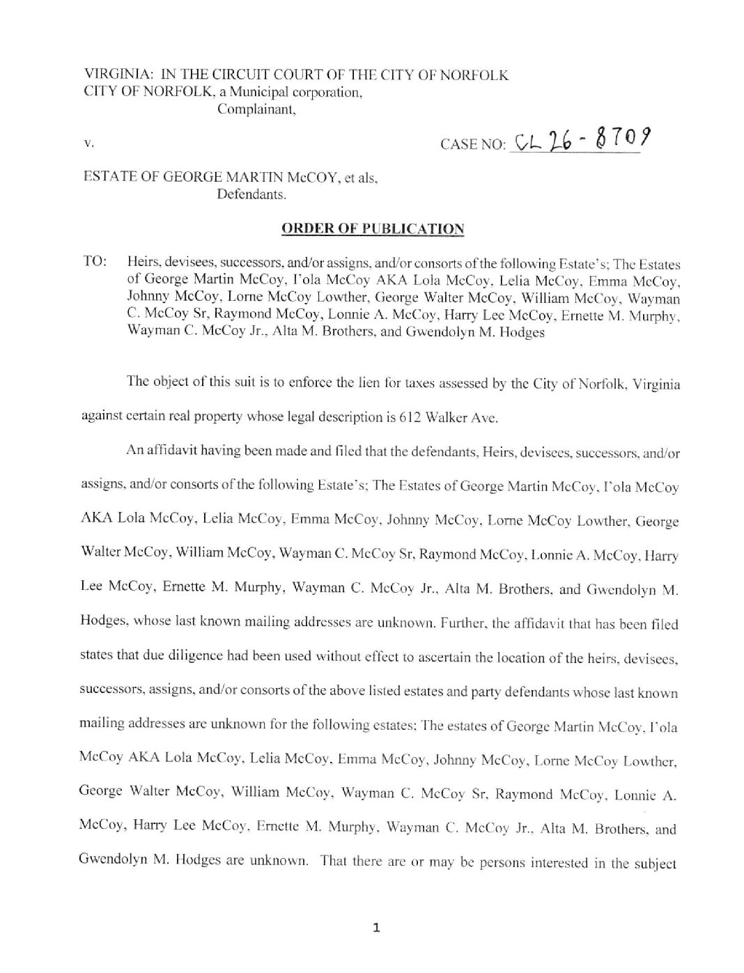 CL26-8709 Order of Publication