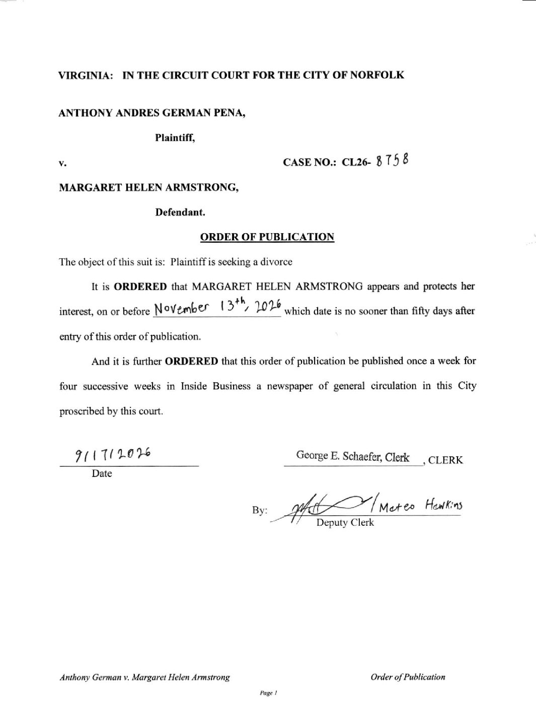 CL26-8758 Order of Publication