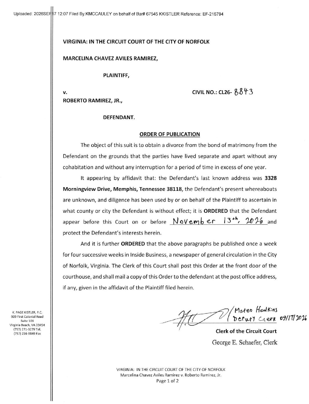 CL26-8843 Order of Publication