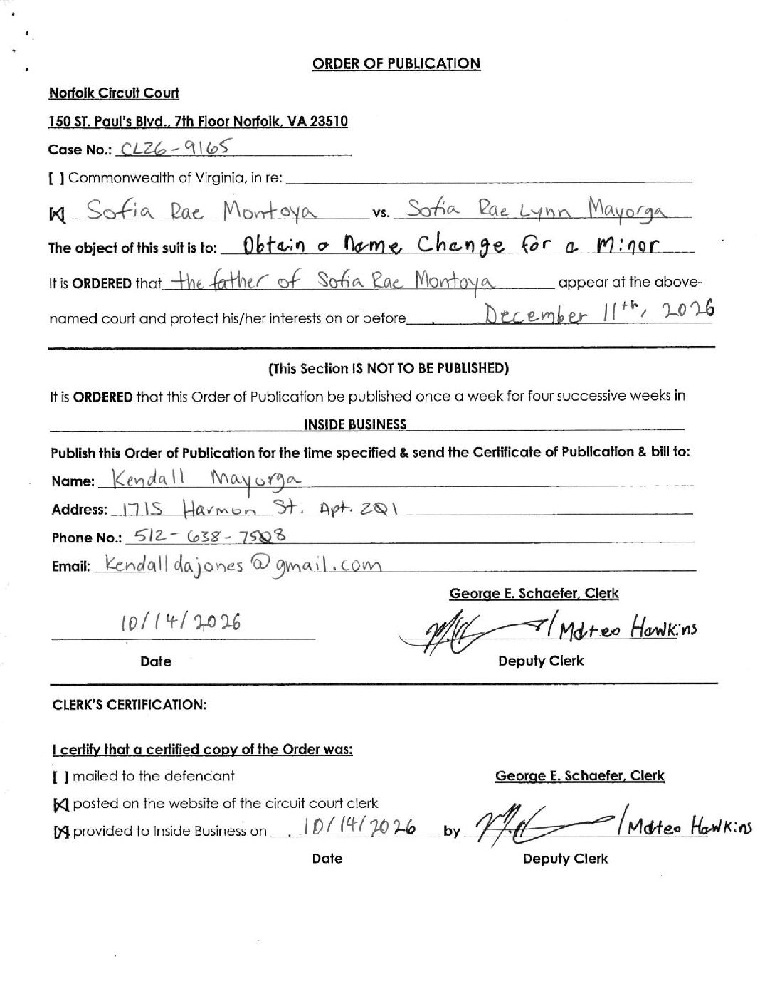CL26-9165 Order of Publication