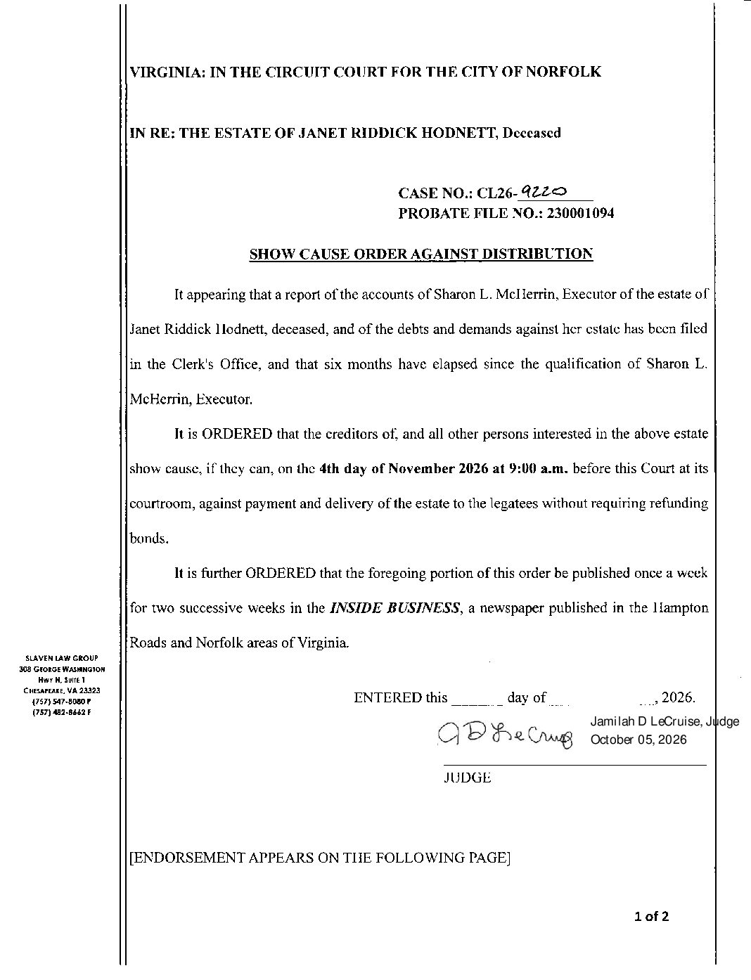 CL26-9220 Show Cause Order