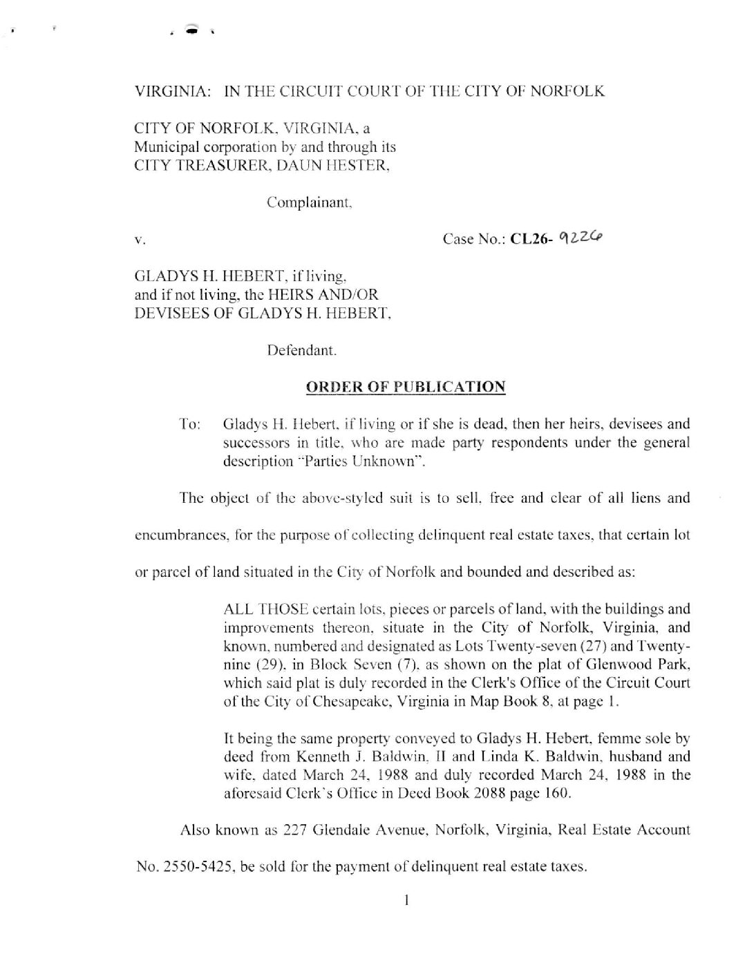 CL26-9226 Order of Publication