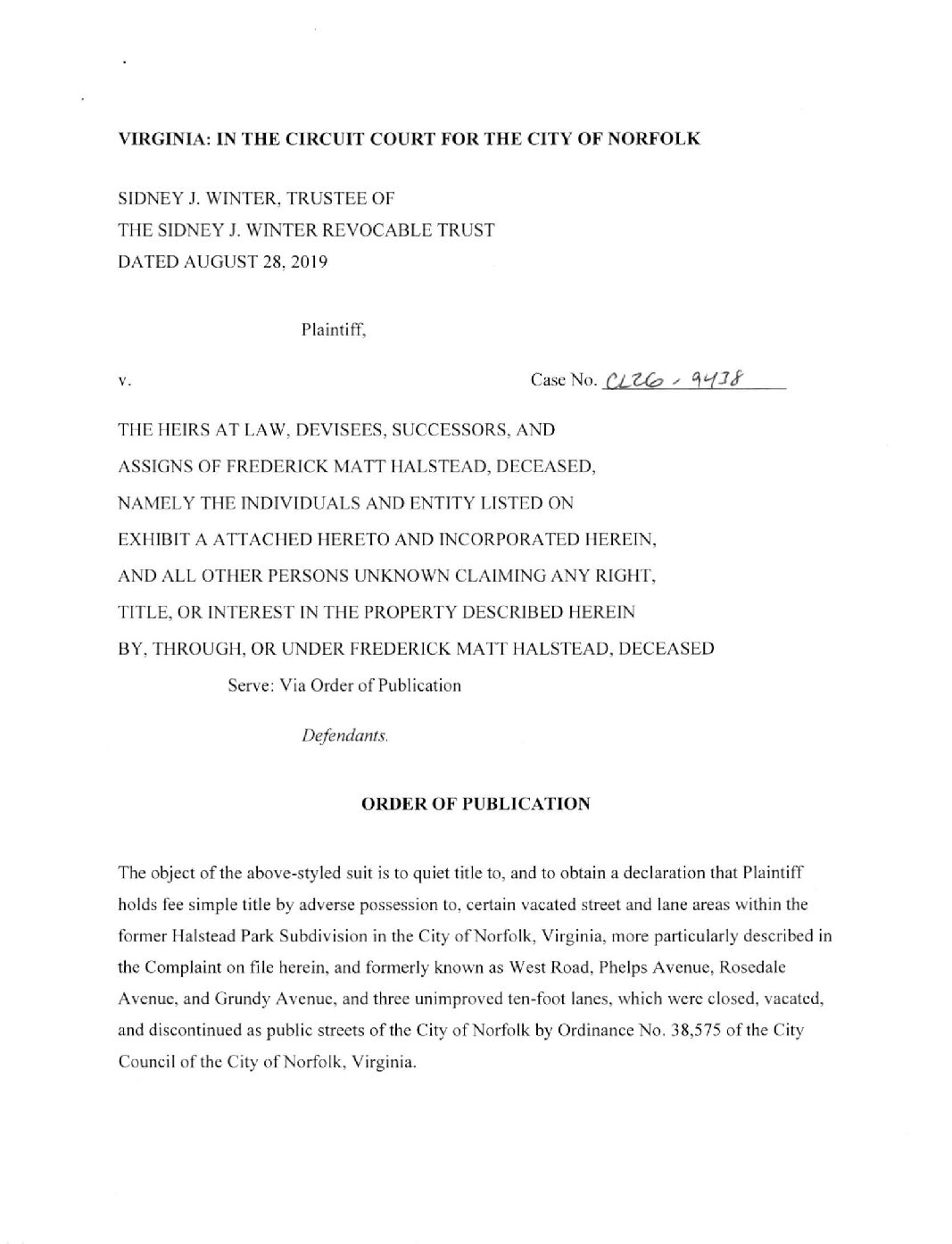 CL26-9438 Order of Publication